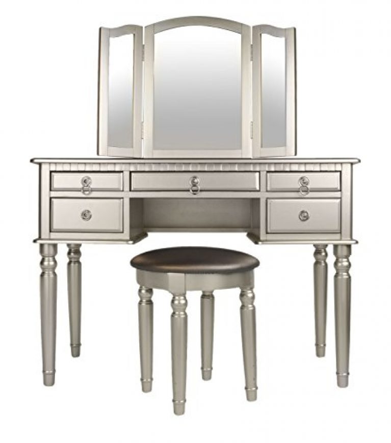 Bobkona F4079 St. Croix Collection Vanity Set with Stool, Silver 2