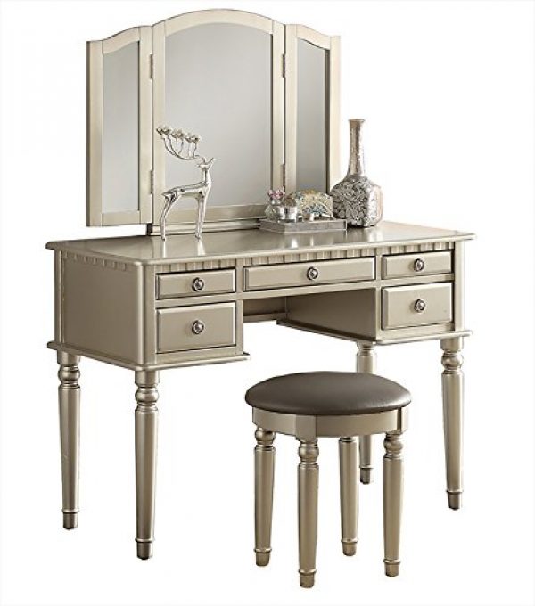 Bobkona F4079 St. Croix Collection Vanity Set with Stool, Silver 3