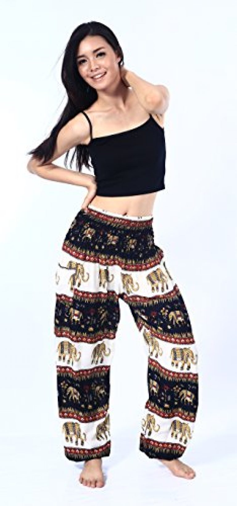 Boho Vib Women's Rayon Print Smocked Waist Boho Harem Yoga Pants 3
