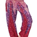 Boho Vib Women's Rayon Print Smocked Waist Boho Harem Yoga Pants 22