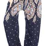 Boho Vib Women's Rayon Print Smocked Waist Boho Harem Yoga Pants 27
