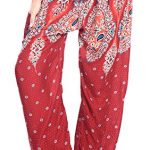 Boho Vib Women's Rayon Print Smocked Waist Boho Harem Yoga Pants 32