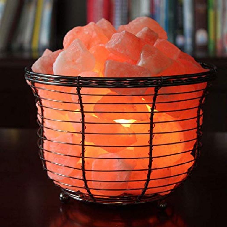 Natural Himalayan Salt , Tall Round Metal Basket lamp with Dimmer Switch | 8-10 lbs 6