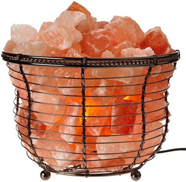 Natural Himalayan Salt , Tall Round Metal Basket lamp with Dimmer Switch | 8-10 lbs 18
