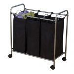 Household Essentials 7044 Triple Laundry Sorter on Wheels - Black and Grey 9