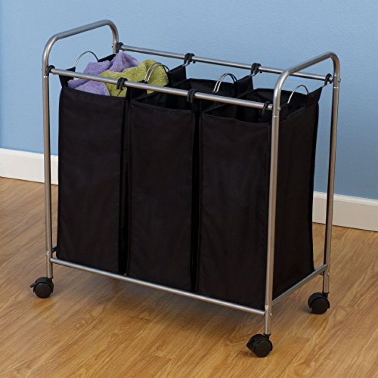 Household Essentials 7044 Triple Laundry Sorter on Wheels - Black and Grey 3