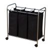 Household Essentials 7044 Triple Laundry Sorter on Wheels - Black and Grey 9