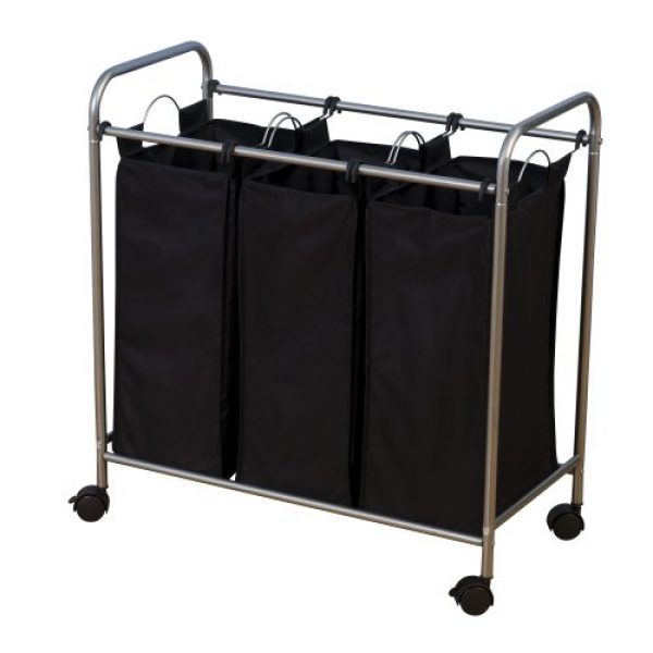 Household Essentials 7044 Triple Laundry Sorter on Wheels - Black and Grey 21