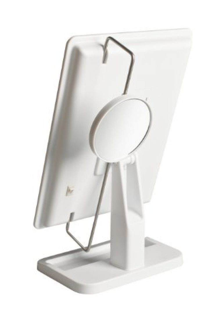 Jerdon 8-Inch by 11-Inch Lighted Vanity Mirror - Rectangular Tabletop Mirror in White with 10X Magnification Spot Mirror - Model JS811W 2