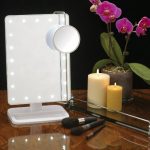 Jerdon 8-Inch by 11-Inch Lighted Vanity Mirror - Rectangular Tabletop Mirror in White with 10X Magnification Spot Mirror - Model JS811W 11