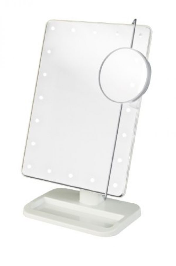 Jerdon 8-Inch by 11-Inch Lighted Vanity Mirror - Rectangular Tabletop Mirror in White with 10X Magnification Spot Mirror - Model JS811W 15