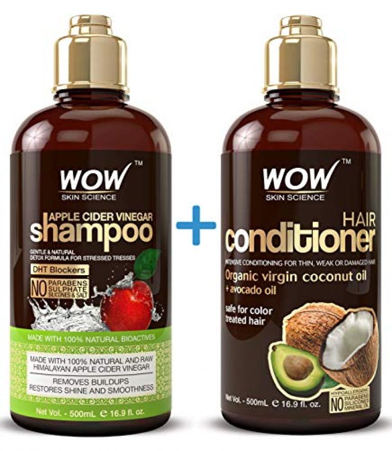 WOW Skin Science Apple Cider Vinegar Shampoo & Conditioner Set with Coconut & Avocado Oil - Men and Women Gentle Shampoo Set - Hair Growth Shampoo for Thinning Hair & Loss - Sulfate & Paraben Free 1
