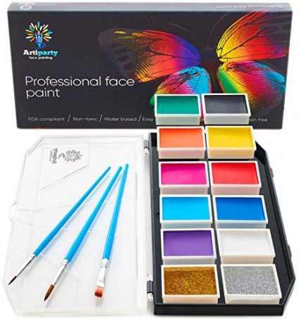 Face Paint Kit – Dermatologically Tested – Non-Toxic & Hypoallergenic – Professional Face Painting Kit for Kids & Adults – Cosplay Makeup Kit – Easy to Apply & Remove – Leakproof Dry Glitters 23