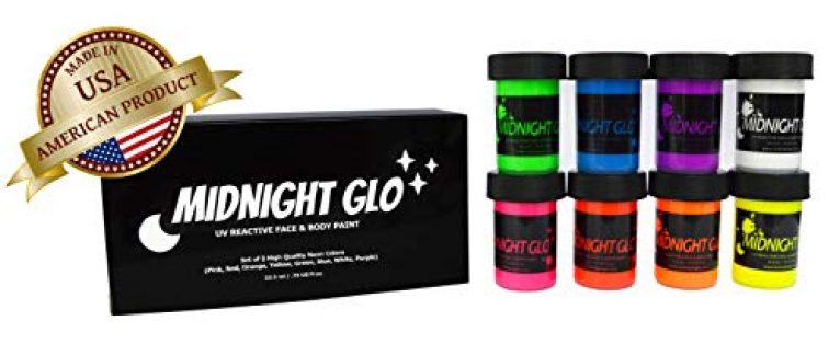 Midnight Glo Black Light Face and Body Paint (Set of 8 Bottles 0.75 oz. Each) - Neon Fluorescent Paint Safe On Skin, Washable, Non-Toxic 2