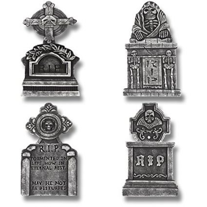 PREXTEX Pack of 4 Halloween Décor 17” RIP Graveyard Lightweight Foam Tombstone Halloween Decorations RIP 4