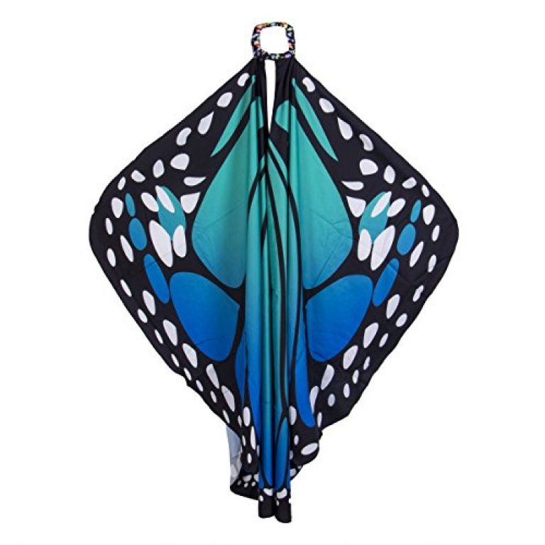 Aunavey Christmas Party Soft Fabric Butterfly Wings Shawl Fairy Ladies Nymph Pixie Costume Accessory ((L) 168cm*(W) 135cm/ 66"*53", Blue Green) 2