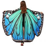 Aunavey Christmas Party Soft Fabric Butterfly Wings Shawl Fairy Ladies Nymph Pixie Costume Accessory ((L) 168cm*(W) 135cm/ 66"*53", Blue Green) 5