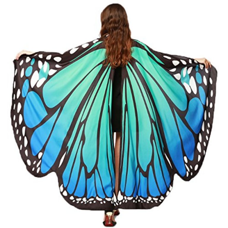 Aunavey Christmas Party Soft Fabric Butterfly Wings Shawl Fairy Ladies Nymph Pixie Costume Accessory ((L) 168cm*(W) 135cm/ 66"*53", Blue Green) 1