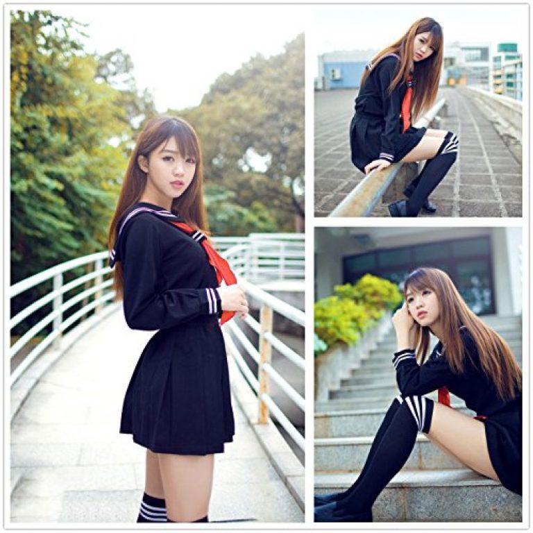 Classic Japanese School Girls Sailor Dress Shirts Uniform Anime Cosplay Costumes with Socks Set(Navy)(S = Asia M)(SSF07NV) 2