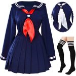 Classic Japanese School Girls Sailor Dress Shirts Uniform Anime Cosplay Costumes with Socks Set(Navy)(S = Asia M)(SSF07NV) 10