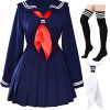 Classic Japanese School Girls Sailor Dress Shirts Uniform Anime Cosplay Costumes with Socks Set(Navy)(S = Asia M)(SSF07NV) 5