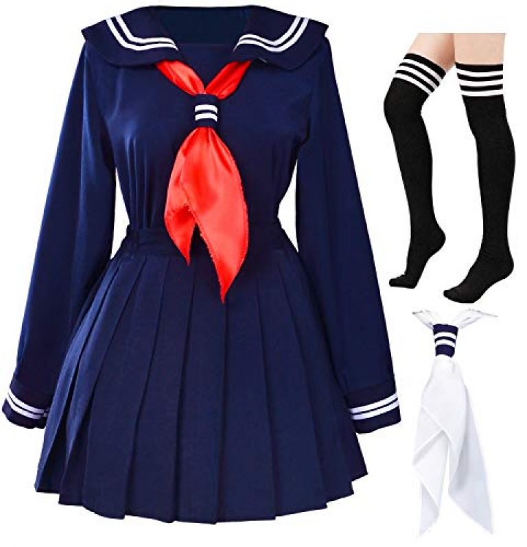 Classic Japanese School Girls Sailor Dress Shirts Uniform Anime Cosplay Costumes with Socks Set(Navy)(S = Asia M)(SSF07NV) 1