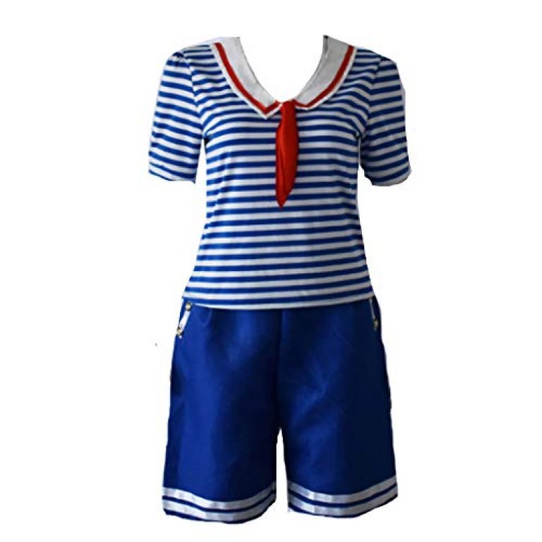 DUNHAO COS Eleven 11 Robin Scoops Ahoy Cosplay Sleeve Dress Womens Girls Halloween Tops Blouses Short Outfit 1