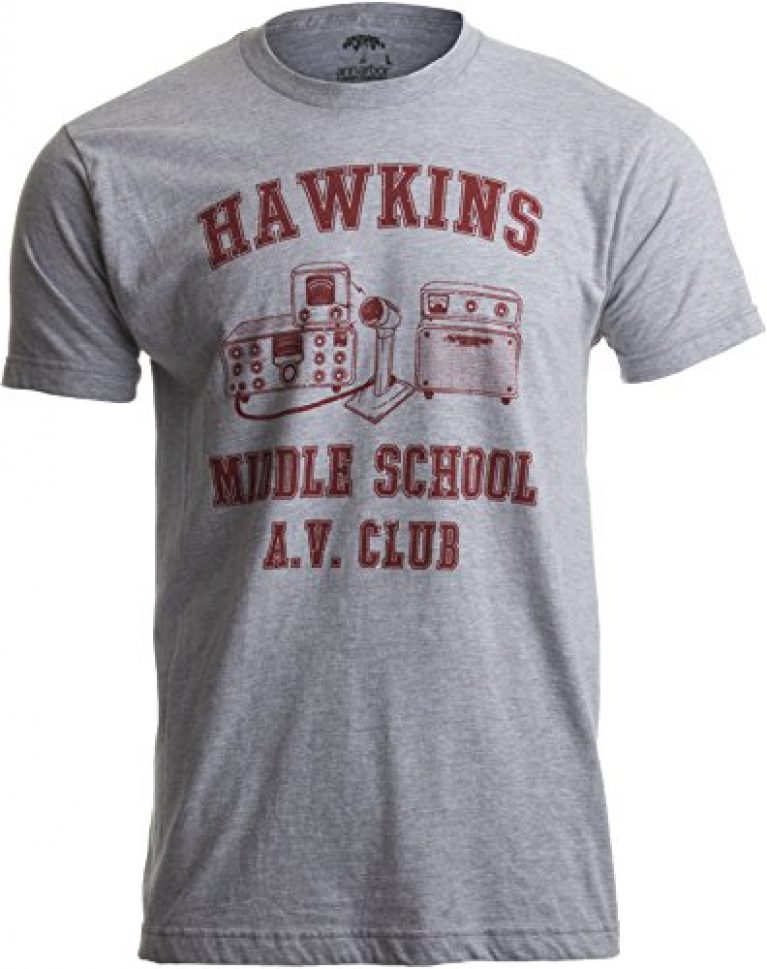 Hawkins Middle School A.V. Club | Vintage Style 80s Costume AV Hawkin T-shirt-(Adult,S), Grey 1