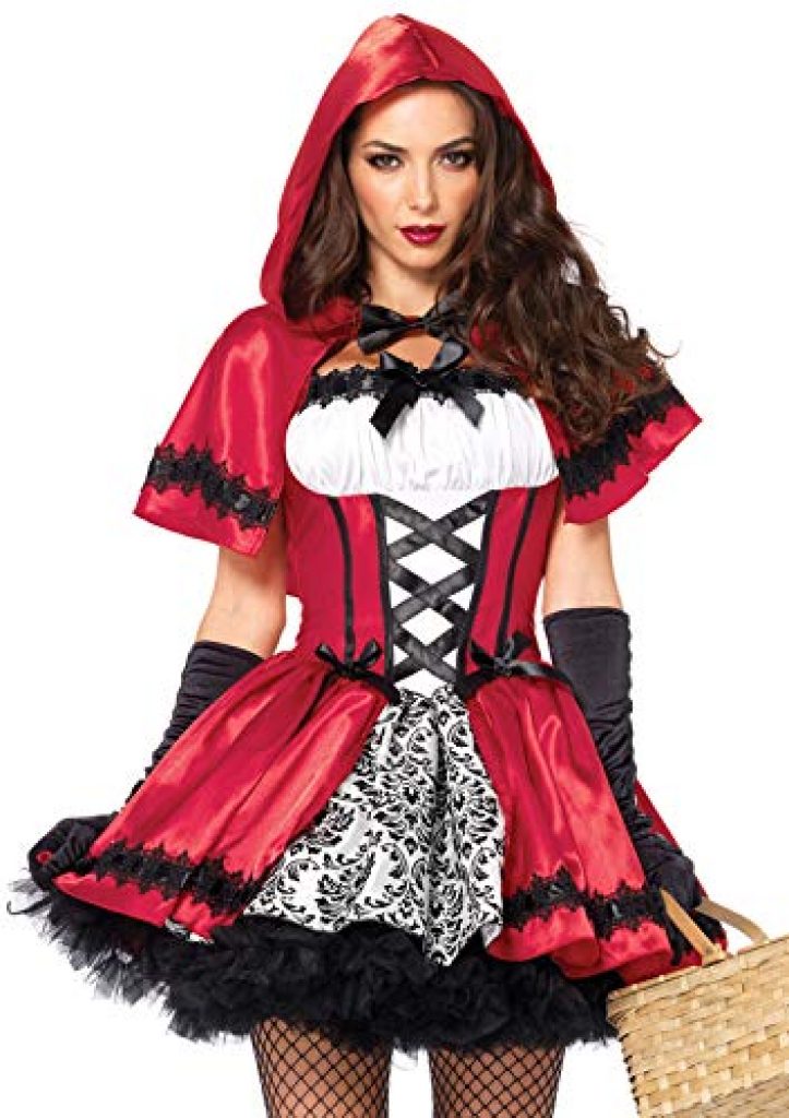 Leg Avenue 2 Piece Gothic Riding Costume Set-Sexy Hooded Cape and Peasant Dress for Women, Red/White, Medium 1