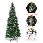 Goplus Artificial Pencil Christmas Tree, Snow Flocked with Pine Cones and Metal Stand, for Xmas Indoor and Outdoor Décor 13