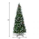 Goplus Artificial Pencil Christmas Tree, Snow Flocked with Pine Cones and Metal Stand, for Xmas Indoor and Outdoor Décor 16