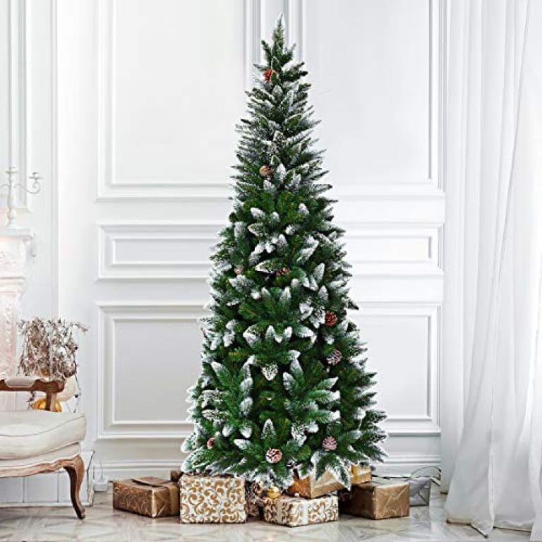 Goplus Artificial Pencil Christmas Tree, Snow Flocked with Pine Cones and Metal Stand, for Xmas Indoor and Outdoor Décor 9