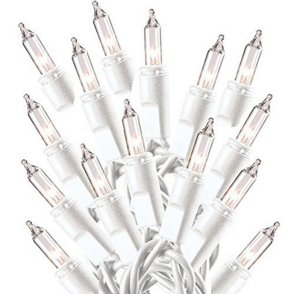 PREXTEX Christmas Lights (20 Feet, 100 Lights) - Clear White Christmas Tree Lights with White Wire - Indoor/Outdoor Waterproof String Lights - Warm White Twinkle Lights 4
