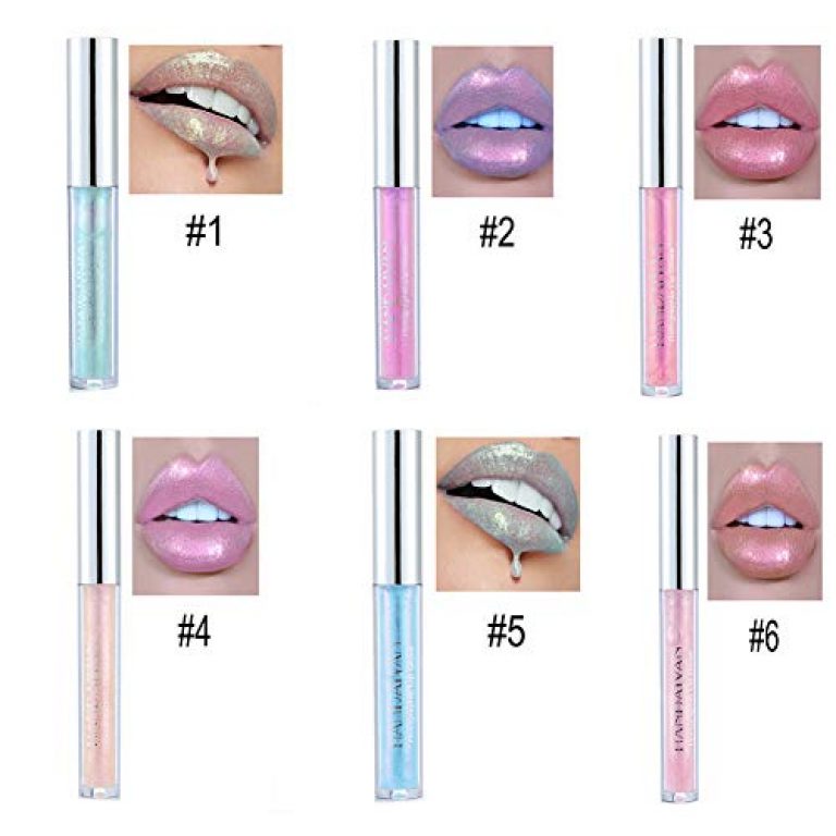 BONNIESTORE 6 Colors Glitter Shimmers Liquid Lip Gloss, Metallic Lipstick Long Lasting Makeup Lipstick Set Moisturizing Dazzling Color Lip Set 3