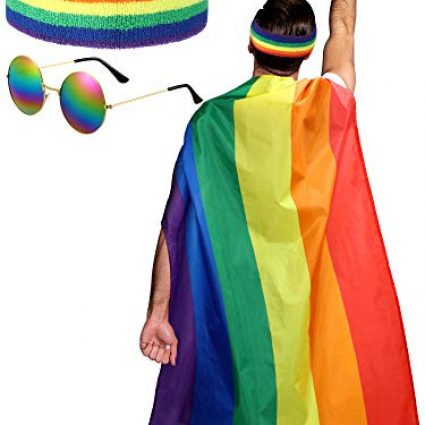 SATINIOR LGBTQ Gay Lesbian Pride Rainbow Set, Rainbow Pride Cape Headband Sunglasses for Festivals Party Celebration and Daily Wear 7