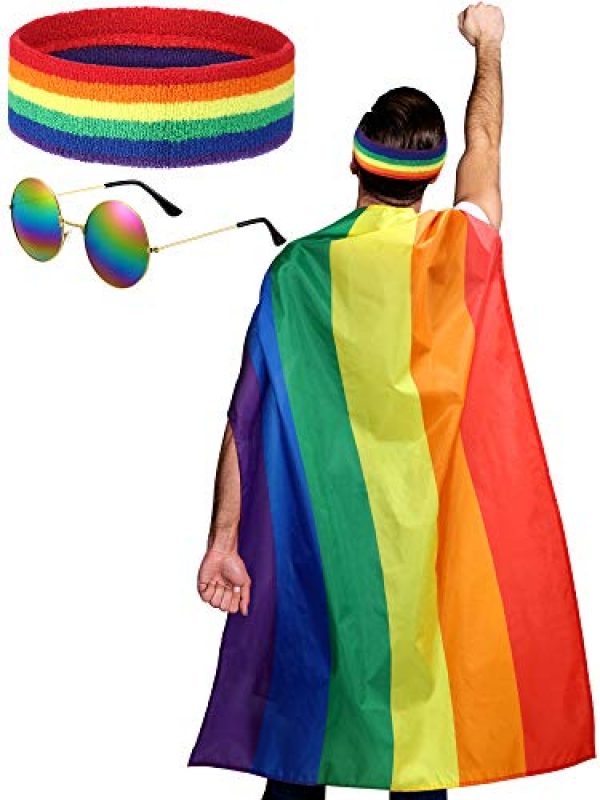 SATINIOR LGBTQ Gay Lesbian Pride Rainbow Set, Rainbow Pride Cape Headband Sunglasses for Festivals Party Celebration and Daily Wear 12