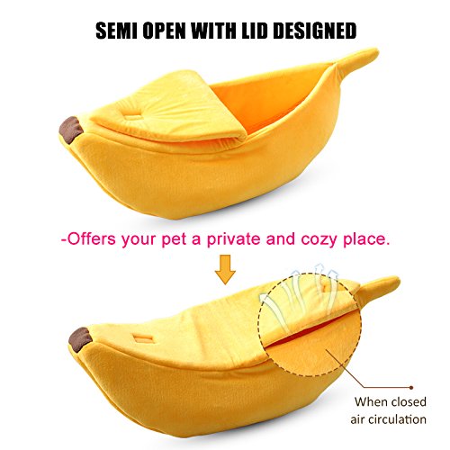 · Petgrow · Cute Banana Cat Bed House Medium Size, Christmas Pet Bed Soft Cat Cuddle Bed, Lovely Pet Supplies for Cats Kittens Rabbit Small Dogs Bed,Yellow 3