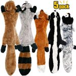 CNMGBB No Stuffing Dog Toys with Squeakers, Durable Stuffingless Plush Squeaky Dog Chew Toy Set,Crinkle Dog Toy for Medium and Large Dogs, 5 Pack（Squirrel Raccoon Fox Skunk and Penguin）, 24Inch 8
