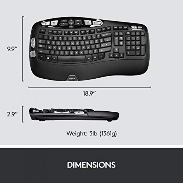 Logitech MK550 Wireless Wave Keyboard and Mouse Combo - Includes Keyboard and Mouse, Long Battery Life, Ergonomic Wave Design, Black 7