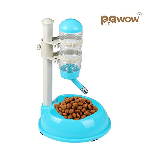 Pawow Pet Dog Cat Automatic Water Food Feeder Bowl Bottle Standing Dispenser 2