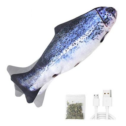 Senneny Electric Moving Fish Cat Toy, Realistic Plush Simulation Electric Wagging Fish Cat Toy Catnip Kicker Toys, Funny Interactive Pets Pillow Chew Bite Kick Supplies for Cat Kitten Kitty (Salmon) 9