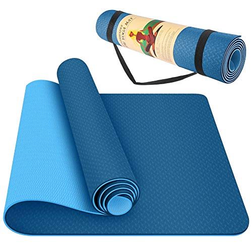 StillCool TPE Yoga Mat Non Slip Fitness Exercise Mat High Density Padding to Avoid Sore Knees, Perfect for Yoga, Pilates and Fitness, Anti - Tear, Sweat - Proof, 1/4 Inch Thick blue 18