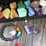 Chakra Therapy Starter Collection 17 pcs Healing Crystals kit, 7 Raw Chakra Stones,7 Colorful Gemstones, Amethyst,Rose Quartz Pendulum,Chakra Lava Bracelet,Dry Roses,Guide,COA,Gift Ready 10