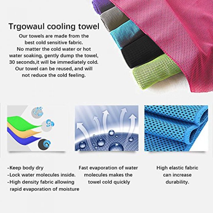 Trgowaul 4 Pack Mix Colors Cooling Towels, 40 x 12 Inches, Ice Towel, Soft Breathable Chilly Towels, Microfiber Towel for Yoga, Sport, Running, Gym, Workout,Camping, Fitness, Workout 5