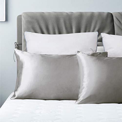 Bedsure Satin Pillowcase for Hair and Skin Queen - Silver Grey Silk Pillowcase 2 Pack 20x30 inches - Satin Pillow Cases Set of 2 with Envelope Closure, Gifts for Women Men 3