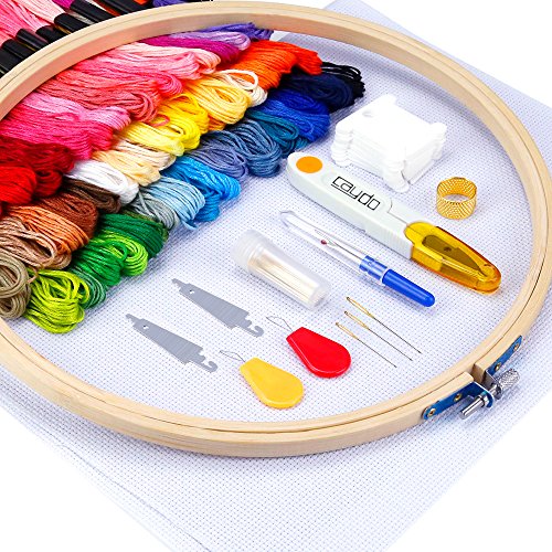 Caydo Embroidery Kit with Packing Bag Including Instructions, 5 Pcs Embroidery Hoops, 50 Color Threads, Aida Cloth, and Cross Stitch Tool Embroidery Starter Kits for for Adults Beginners 2