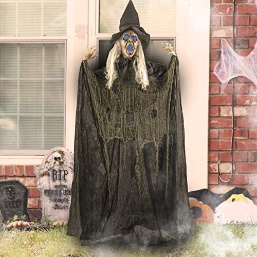 6 Feet Tall Witch - Scary Halloween Décor with Glowing LED Eyes & Mouth - Spooky Witch Scary Halloween Decorations Outdoor and Indoor 6