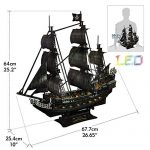 3D Puzzle for Adults Moveable LED Pirate Ship with Detailed Interior Decoration, Large Queen Anne's Revenge Desk Puzzles, Difficult 3D Puzzles with Lights Gifts for Men Women 12