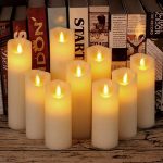 Flameless Battery Operated Led Candles Set of 9 Ivory Dripless Real Wax Pillars Include Realistic Dancing LED Flames Battery Candles and 10-Key Remote Control with 24-Hour Timer 10