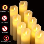 Flameless Battery Operated Led Candles Set of 9 Ivory Dripless Real Wax Pillars Include Realistic Dancing LED Flames Battery Candles and 10-Key Remote Control with 24-Hour Timer 11